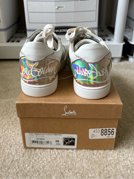 Christian Louboutin Shoes - Christian Louboutin Fun Viara Flat Sneakers Bianco Holographic Logo Womens 38.5